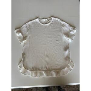 Kate Spade Crepe White Ruffle Trim Short Flutter Sleeve Blouse Medium